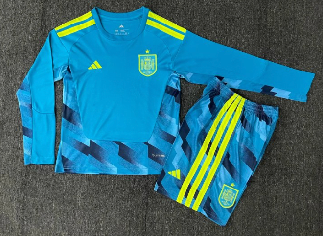 Spain GK Blue 2026 Long Sleeve Kids Kit (Includes Shorts)