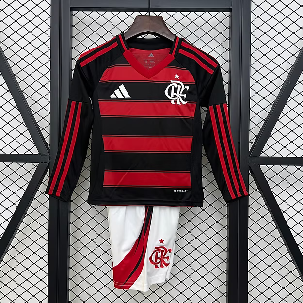 Flamengo Home 2025 Long Sleeve Kids Kit (Includes Shorts)