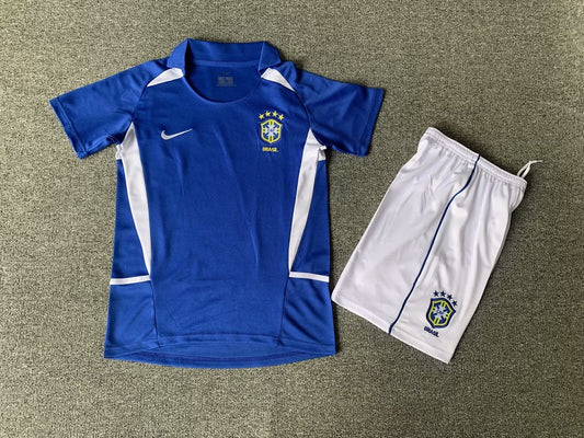 Brazil Away 2002 Kids Retro Kit (Includes Shorts)