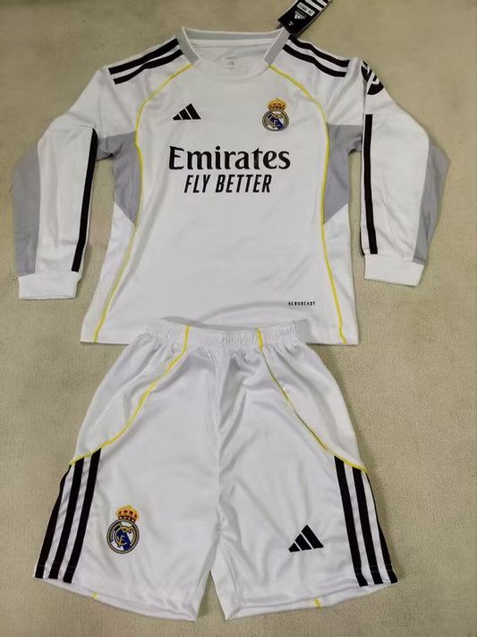 R. Madrid Home 25/26 Long Sleeve Kids Kit (Includes Shorts)