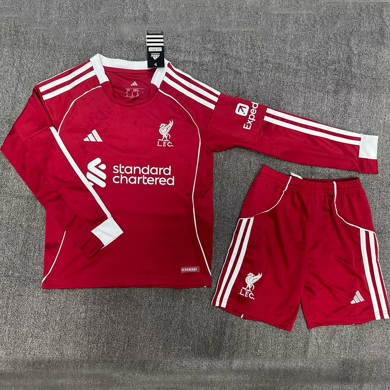 Liverpool Home 25/26 Long Sleeve Kids Kit (Includes Shorts)