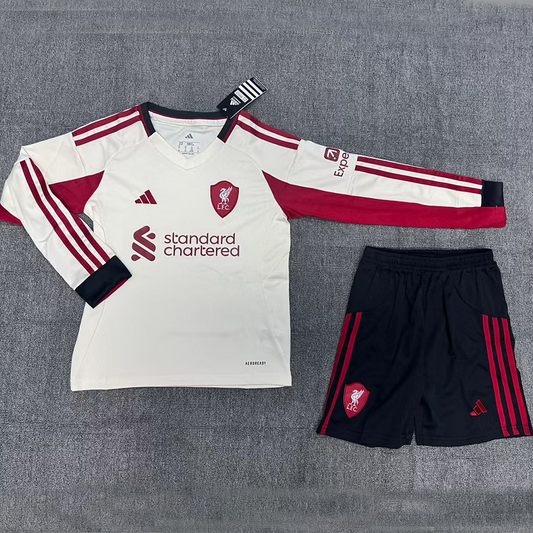 Liverpool Away 25/26 Long Sleeve Kids Kit (Includes Shorts)